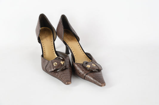 BROWN BUCKLE SNAKE SKIN SHOES