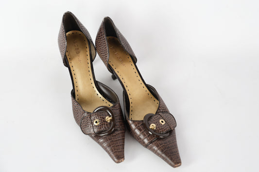 BROWN BUCKLE SNAKE SKIN SHOES