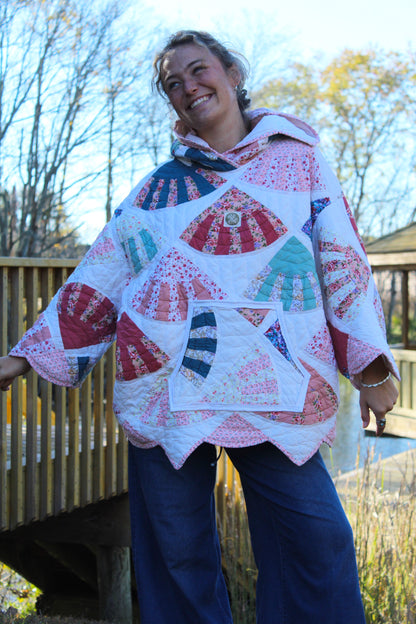 pink colorful quilted hoodie