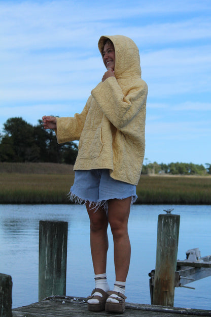 comfy yellow quilted sweatshirt with floral details